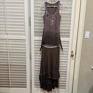 A Common Thread Skirt and Tank Top Set. Size P. Beads and Sequins.